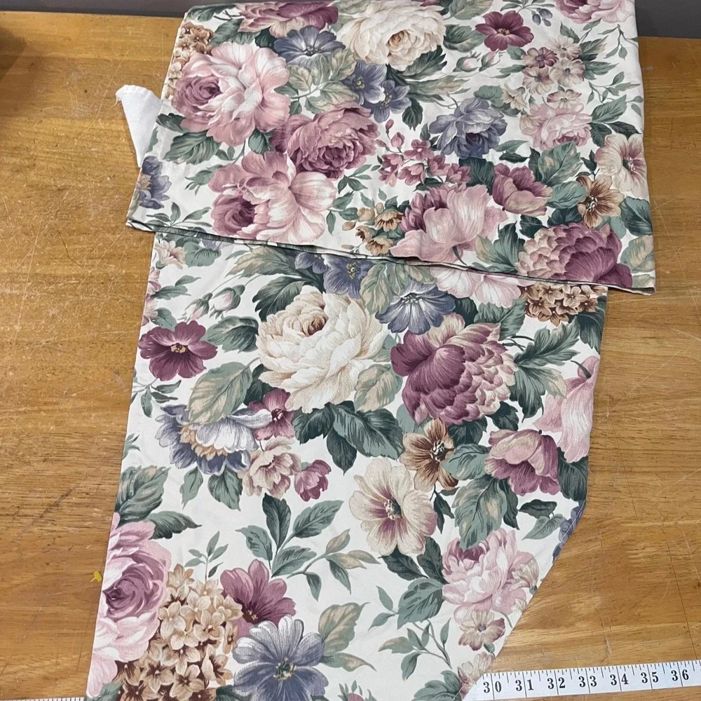 Vtg Cottagecore Floral 3 Piece‎ Valance Set Rose Plum Shabby Chic 126x64 Window